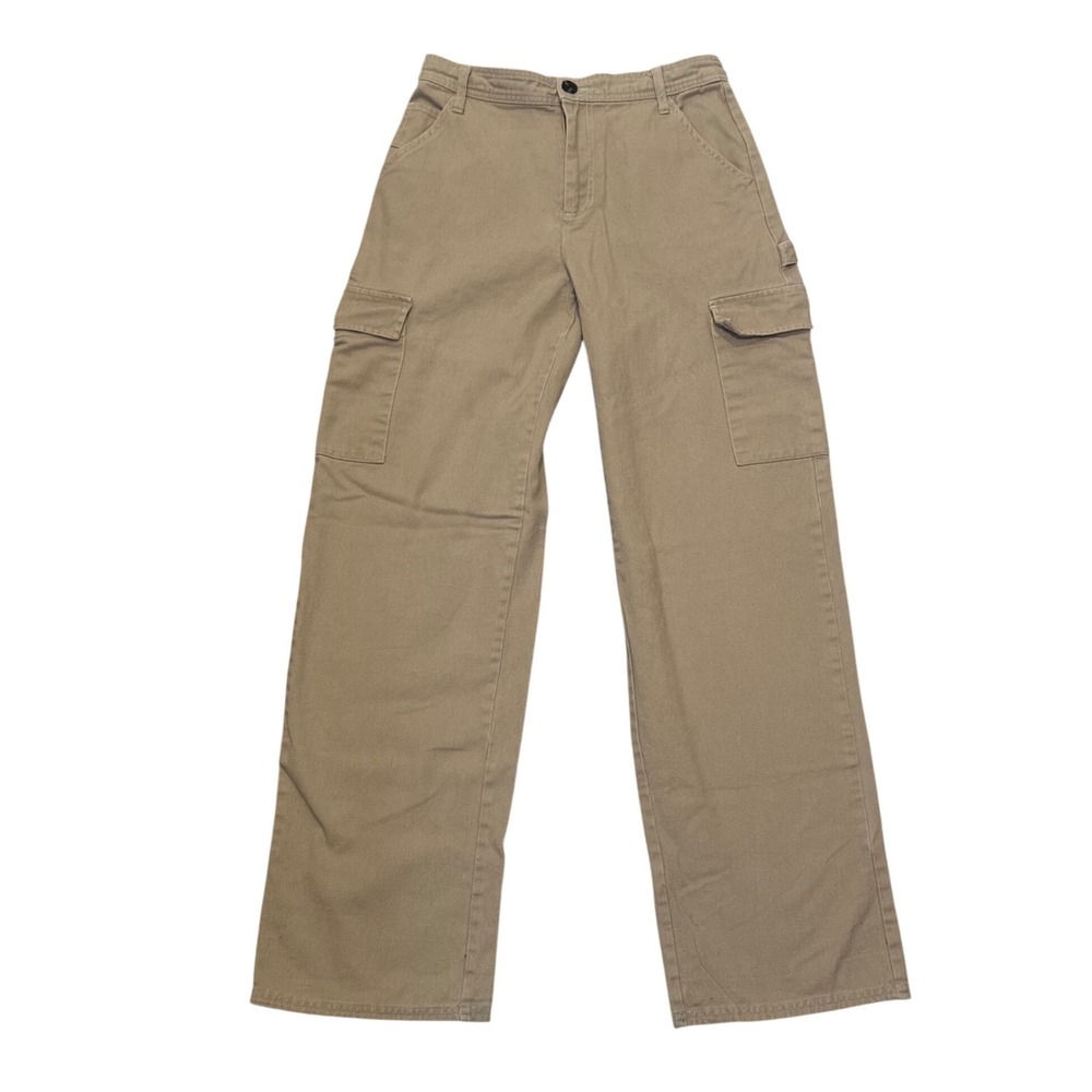 Tan Khaki distressed Wide Leg Cargo Carpenter Pants Womens